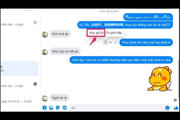 nhấn vào mục Xoá, gỡ bỏ