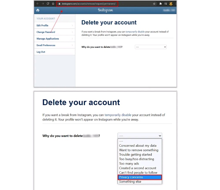 Cách xóa vĩnh viễn tài khoản Instagram từ trình duyệt web