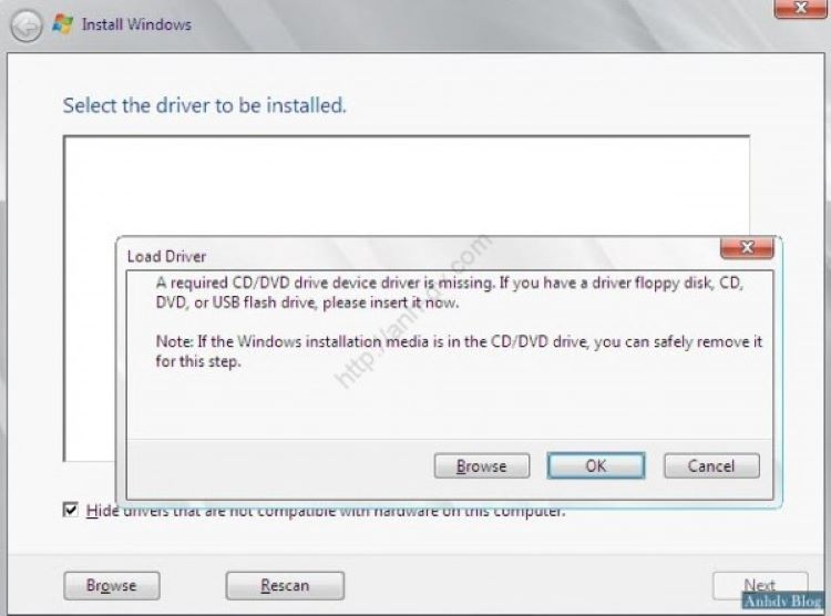 Lỗi Load drive thiếu Drive USB 3.0