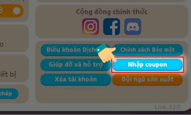 Thao tác chọn Nhập coupon