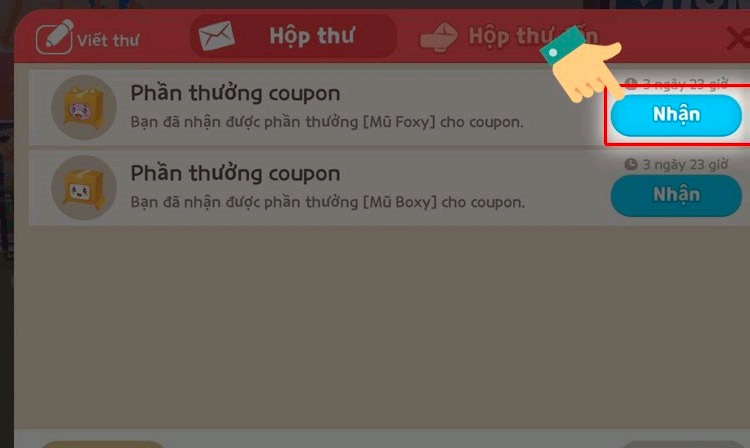 Bạn có thể tìm thấy phần thưởng trong Hộp thư