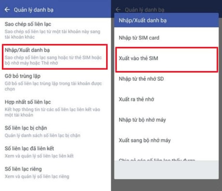danh bạ từ máy sang sim