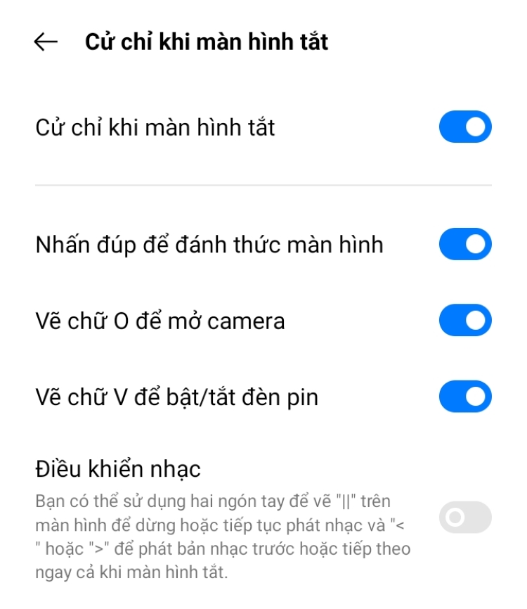 Tính năng cử chỉ khi màn hình tắt giúp người dùng thao tác nhanh hơn
