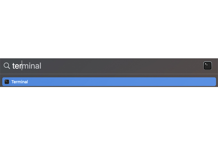 Bật Spotlight (Command +Space) và nhấn tìm kiếm Terminal