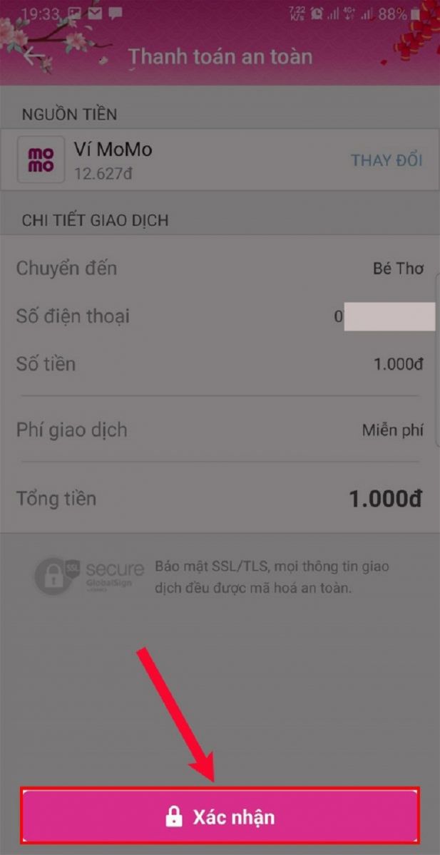 Nhập số tiền mà bạn muốn chuyển