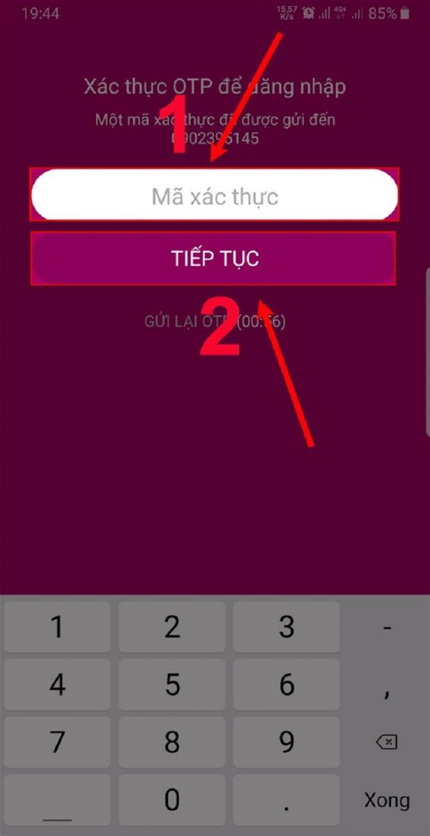 nhập chính xác mã OTP 6 số 