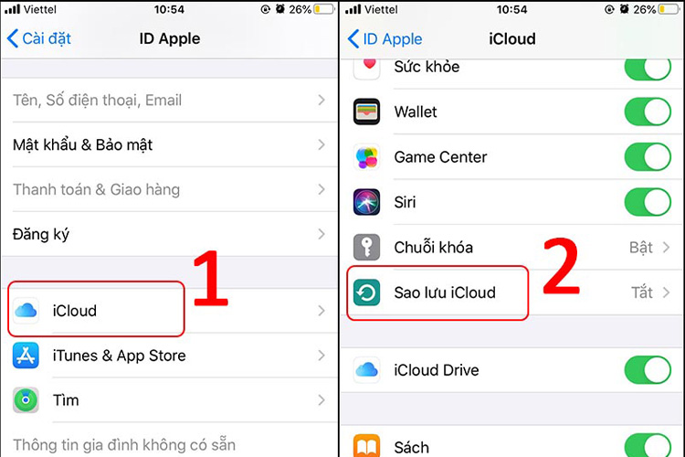 Chọn iCloud > Chọn Sao lưu iCloud.