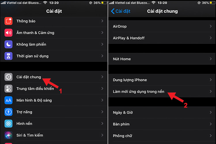 Bạn mở Cài đặt > Cài đặt chung > Làm mới ứng dụng trong nền.