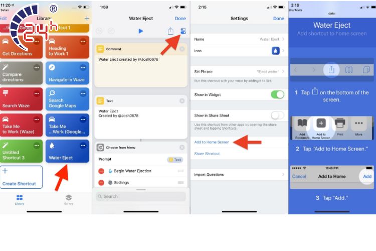 Dùng ứng dụng shortcut để đẩy nước