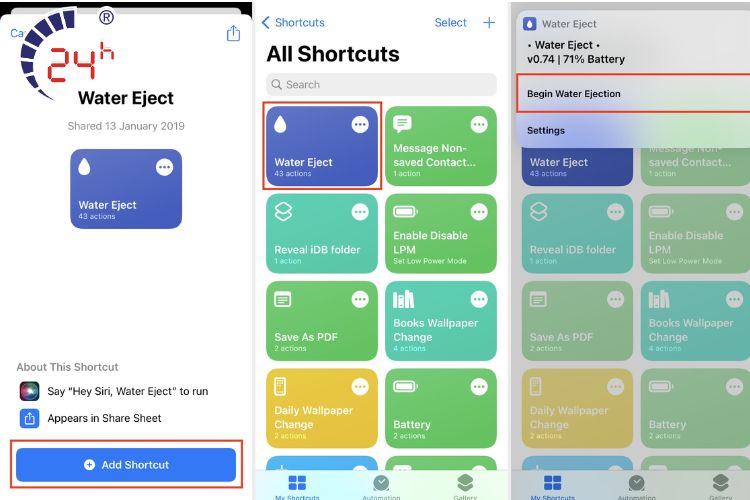 sửa điện thoại bị vô nước từ ứng dụng shortcut