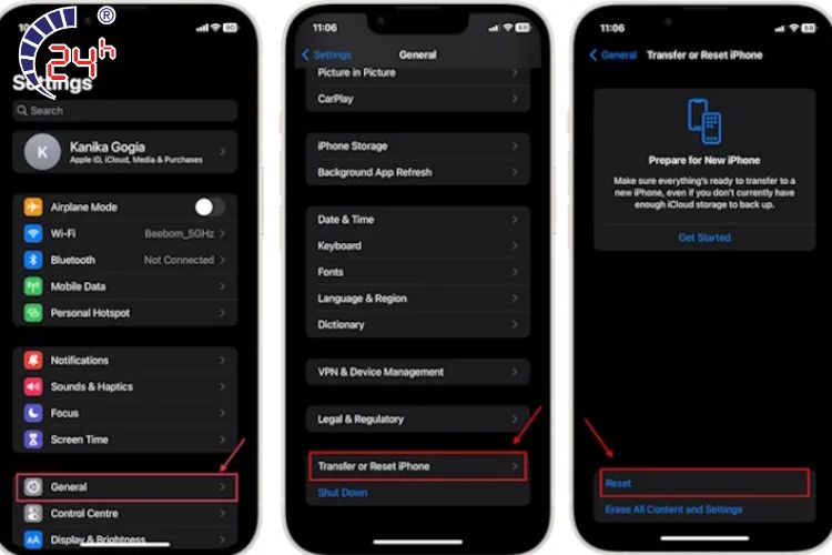 Khôi phục cài đặt gốc để khắc phục iphone bị loạn cảm ứng