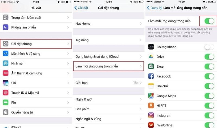 Tắt ứng dụng làm mới trong nền