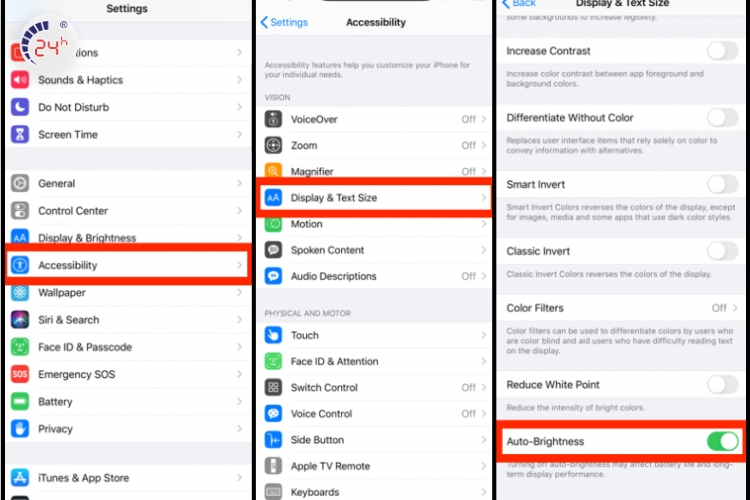Tắt tự điều chỉnh độ sáng iOS 15