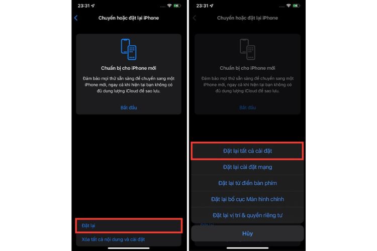Đặt lại tất cả trên iPhone