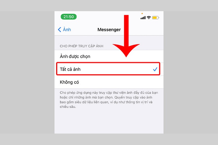 Cấp quyền truy cập toàn bộ hình ảnh trên máy cho ứng dụng Messenger