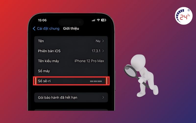 vuốt lên để tìm số serial trong phần giới thiệu