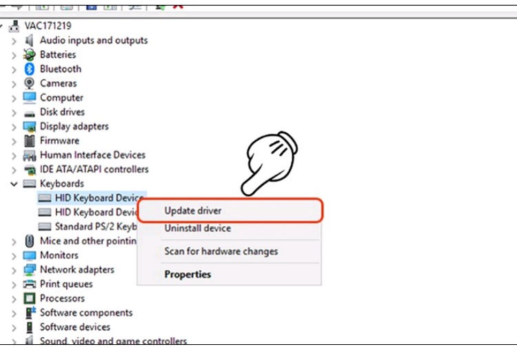 Chọn vào Update driver