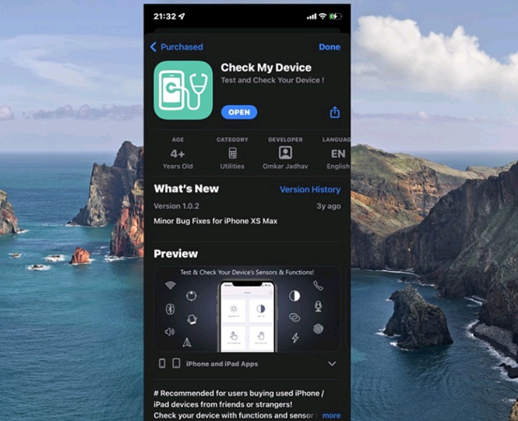 Bạn có thể kiểm tra iPhone cũ bằng ứng dụng Check My Device sau khi tải về từ App Store