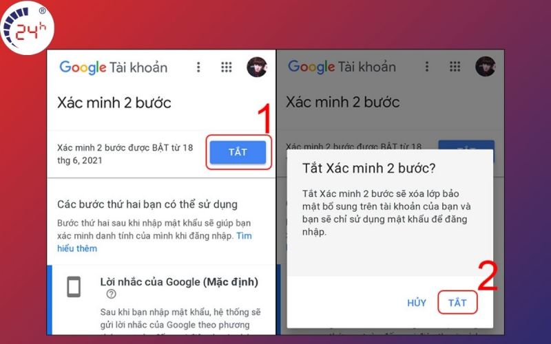 Tắt tính năng xác nhận 2 bước để sửa lỗi không thêm được tài khoản Gmail trên iPhone
