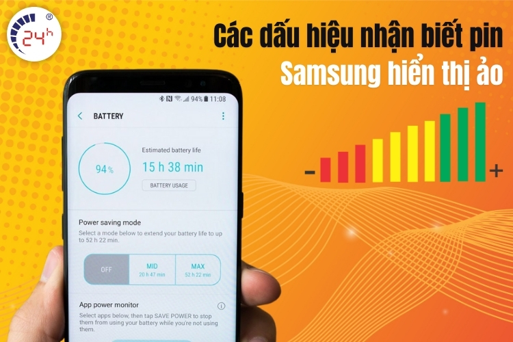 Các dấu hiệu nhận biết pin Samsung hiển thị ảo