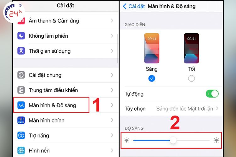 Tắt chế độ điều chỉnh ánh sáng 