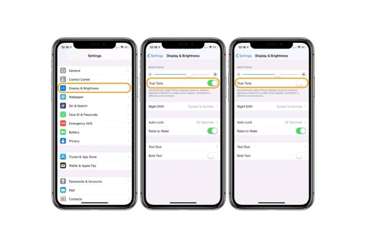 Bằng cách tắt True Tone, bạn có thể khắc phục lỗi màn hình iPhone XS ám vàng