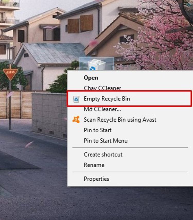Xóa file trong thùng rác