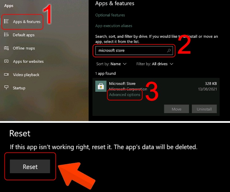 Bước reset Microsoft Store
