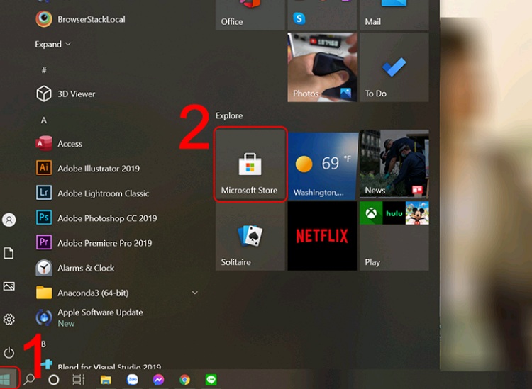 Chọn Microsoft Store từ mục Start