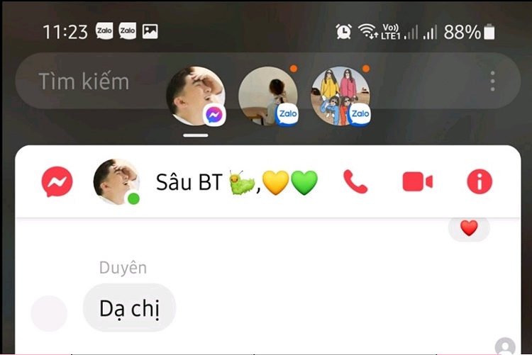 Bong bón chat Zalo sẽ xuất hiện chung với bong bóng chat Messenger