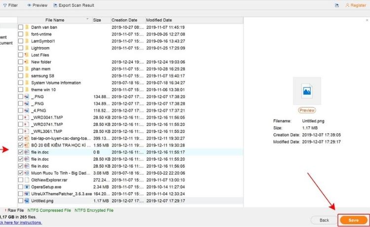 quét file đang diễn ra để lọc những file bị mất