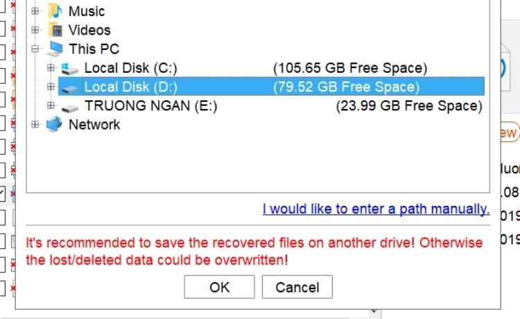chọn file cần phục hồi 