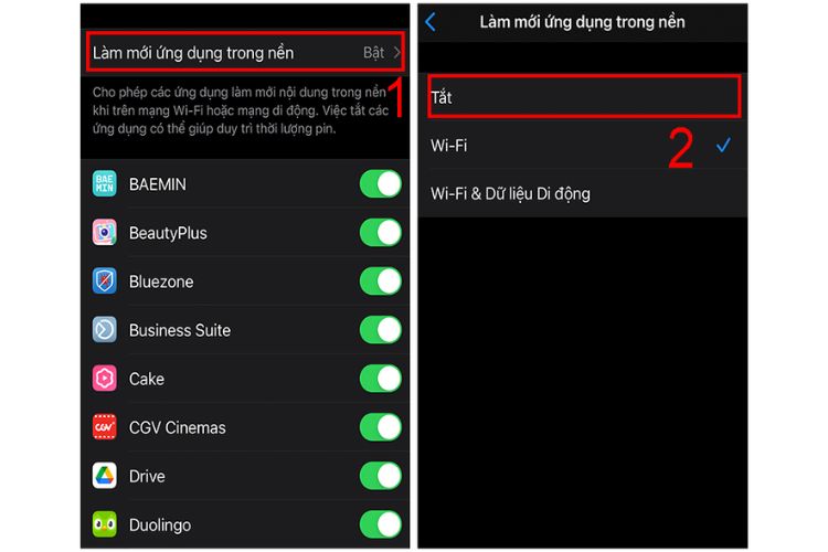 Tắt các ứng dụng