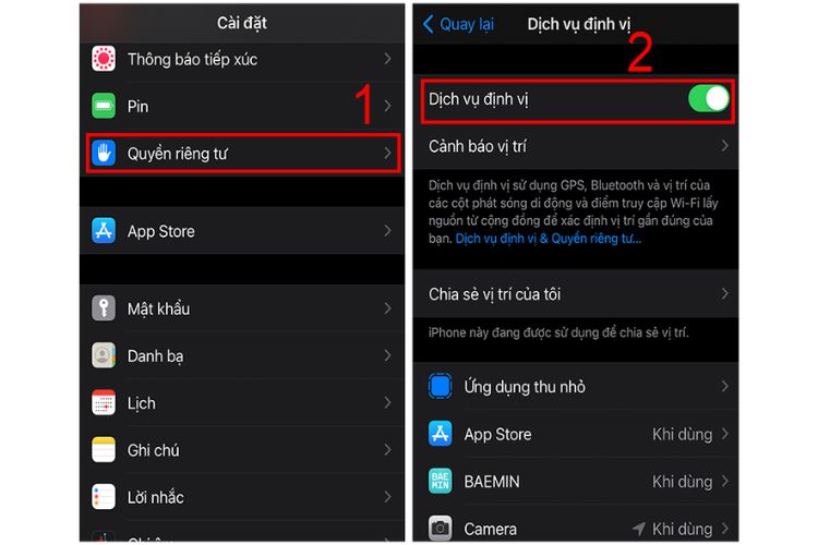 Vô hiệu hóa Dịch vụ định vị