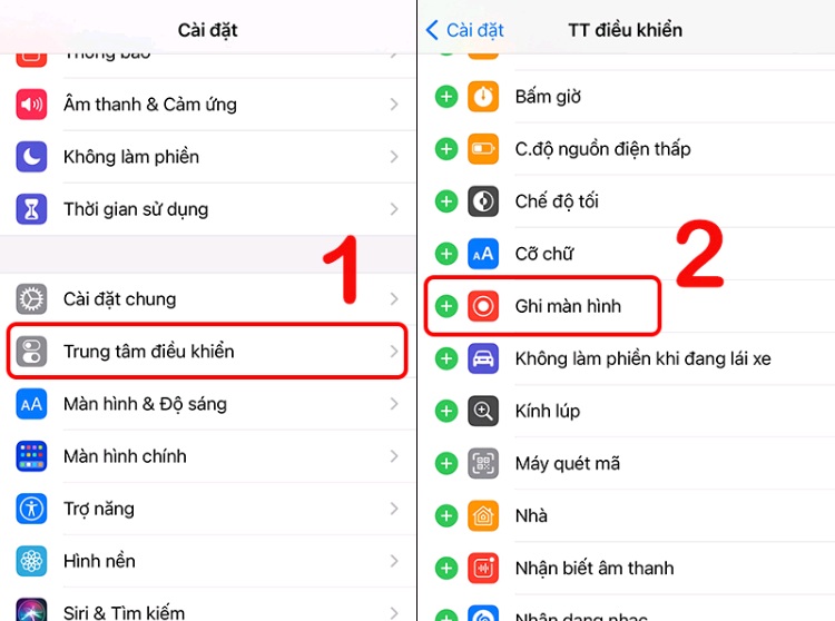 Bước thêm Ghi màn hình vào Trung tâm điều khiển