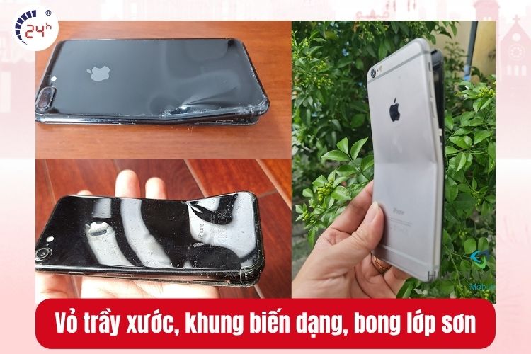 Vỏ điện thoại trầy xước, khung biến dạng, bong lớp sơn