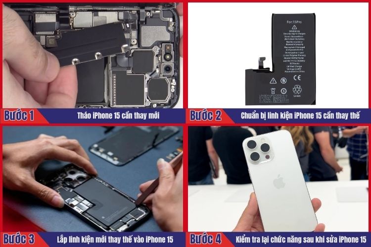 Nhân viên thực hiện tiến hành 4 bước sửa chữa iphone 15 series tại chamsocdidong.com