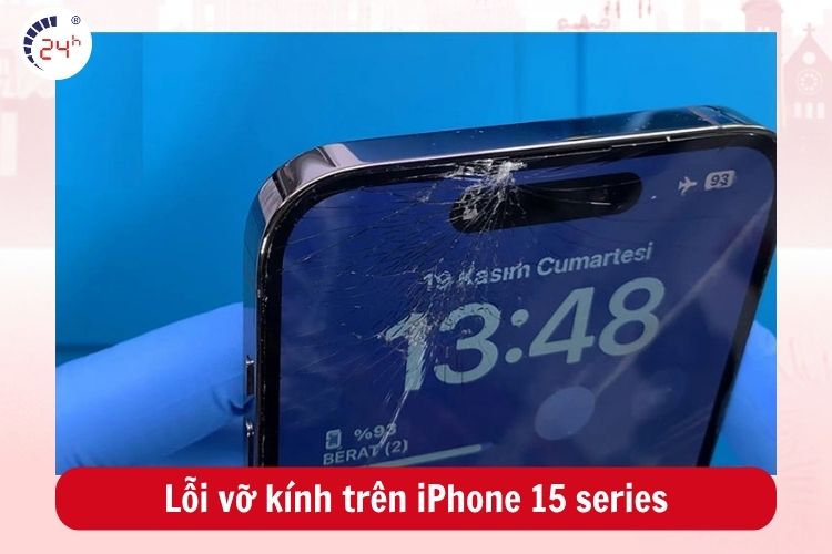 Mặt kính trước iPhone 15 series bị vỡ nặng gây mất thẩm mỹ