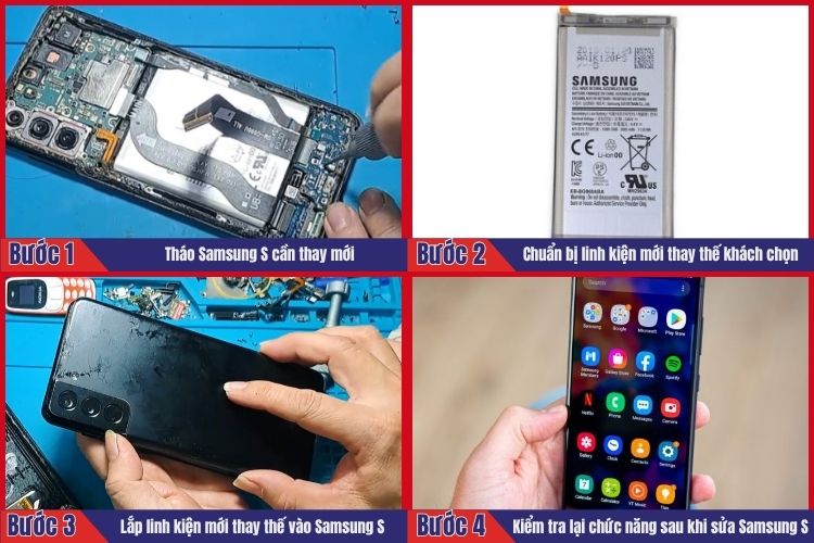 Nhân viên thực hiện tiến hành 4 bước sửa chữa Samsung S tại chamsocdidong.com