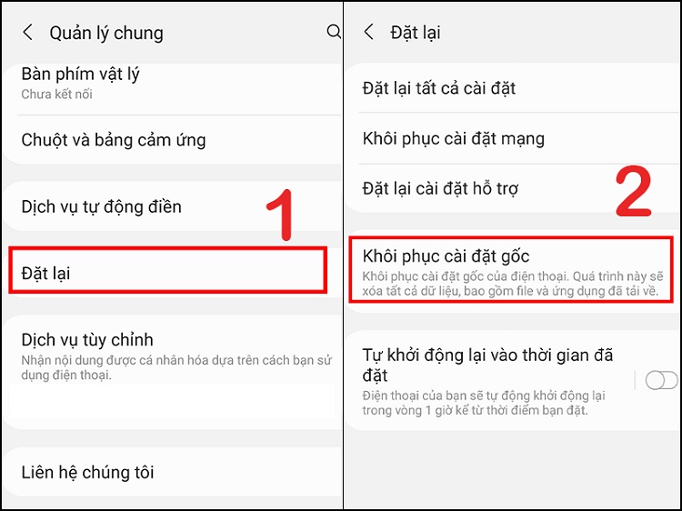 Khôi phục lại cài đặt gốc