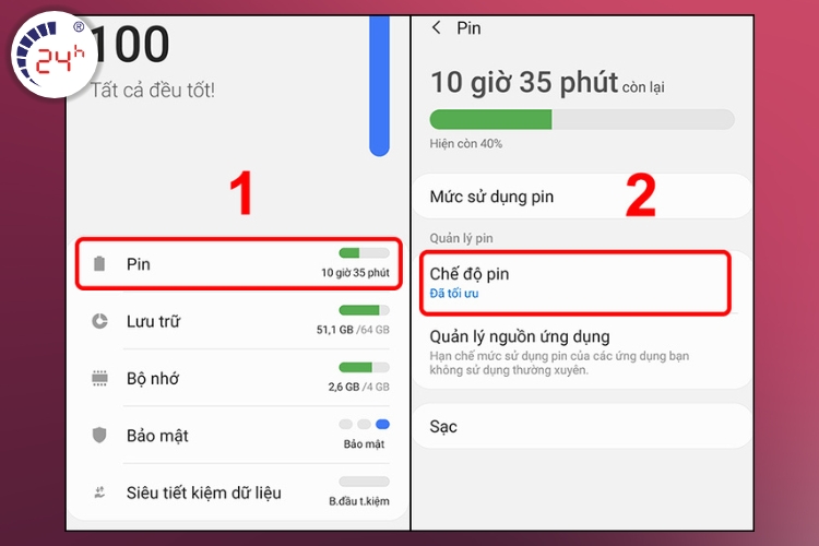 Bật chế độ tiết kiệm pin để khắc phục tình trạng điện thoại Samsung hao pin nhanh