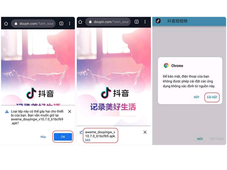 Bước xác nhận để thiết bị cài đặt TikTok Trung Quốc mà không qua CH Play