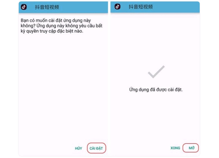 Nhấn vào mục Mở sau khi bạn tài TikTok Trung Quốc (Douyin) trên dòng máy chạy Android