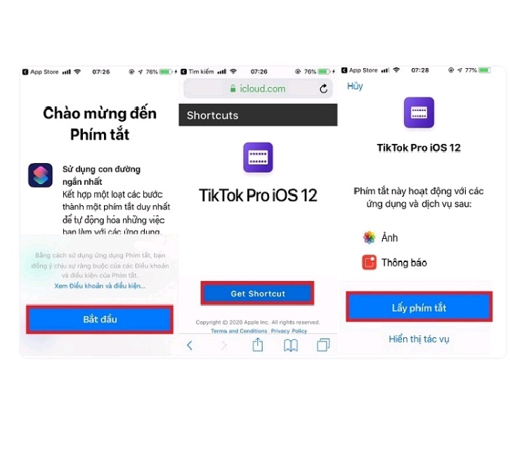 Chọn mục Lấy phím tắt từ Get Shortcut