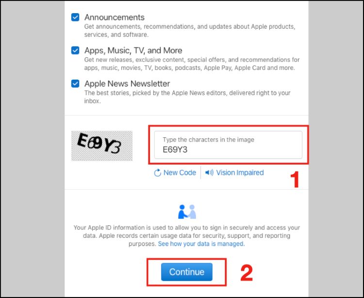 Thực hiện tao hướng dẫn để tạo ID Apple Đài