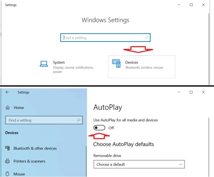Tắt tùy chọn Use AutoPlay for all media and device (Off).