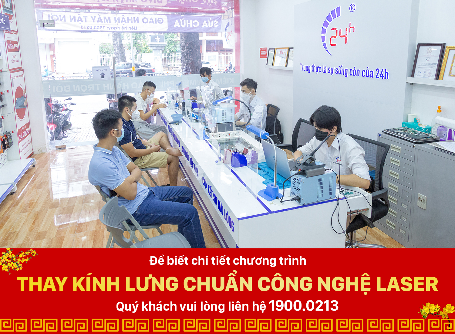 thay kính lưng chuẩn công nghệ Laser