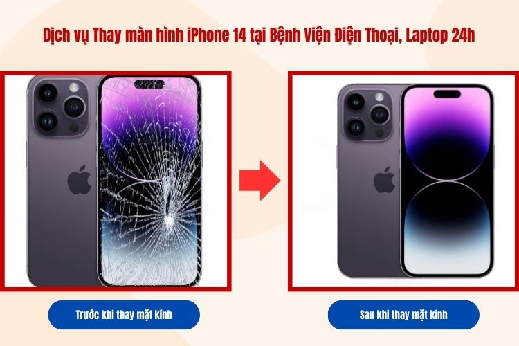 Hình ảnh điện thoại trước và sau khi thay ép mặt kính