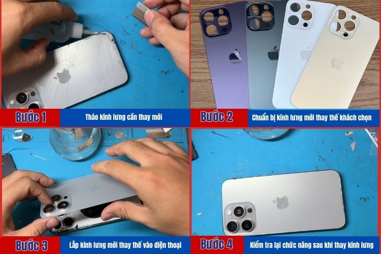 4 bước thay ép kính lưng điện thoại tại Bệnh Viện Điện Thoại, Laptop 24h