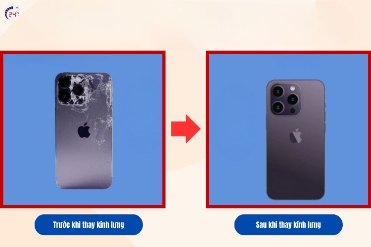 Hình ảnh điện thoại trước và sau khi thay kính lưng